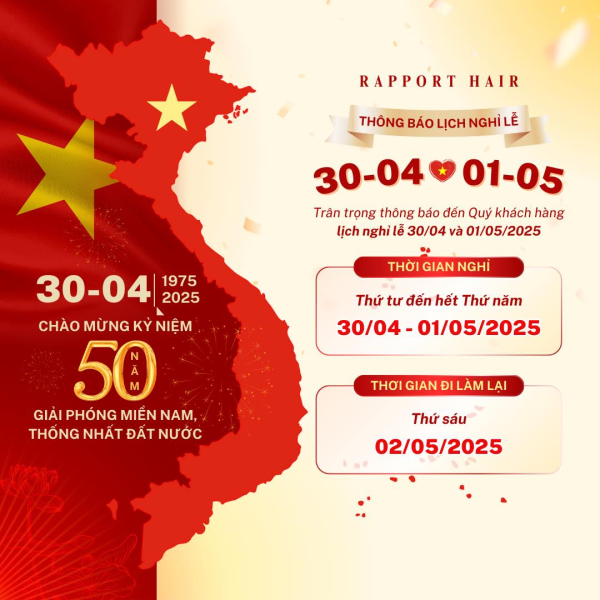 🌸 RAPPORT HAIR – Thông báo nghỉ lễ 30/4 & 1/5 🌸